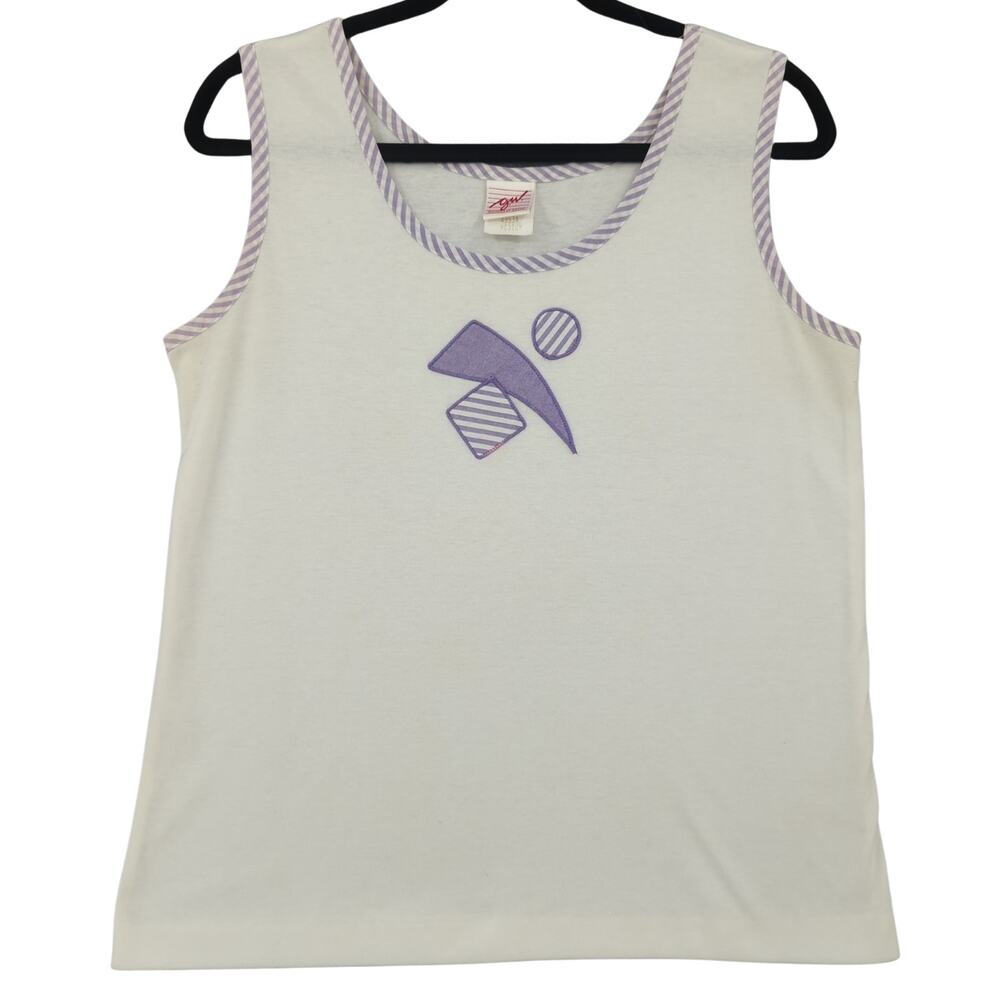 VTG Graff Tank Top Womens Medium White Purple Geometric 80s Retro Striped